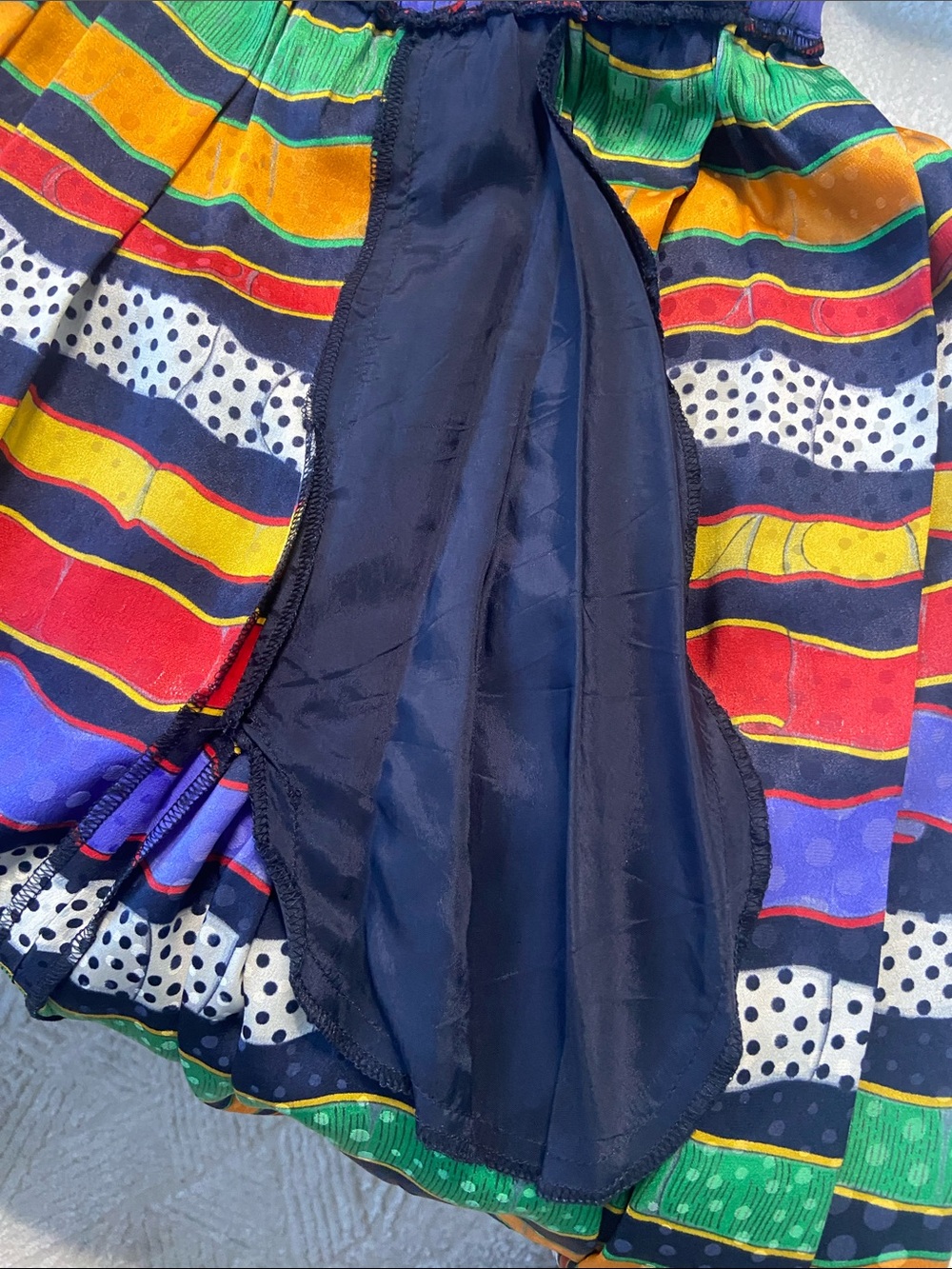 Anne Klein Multicolored Striped Maxi Skirt with Polka Dot Bands EUC S 100% Silk - Picture 11 of 12